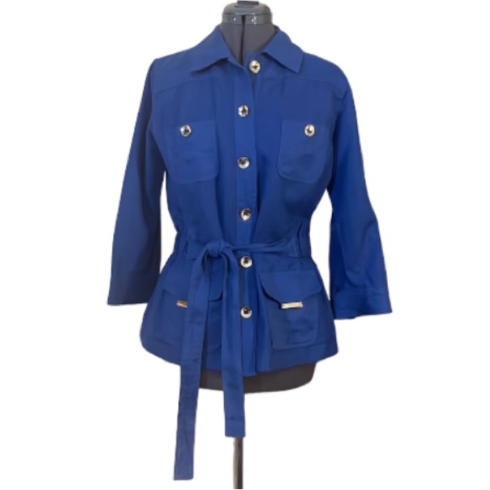 Luisa Spagnoli Blue Cotton Linen Mix Lightweight Jacket Size 44